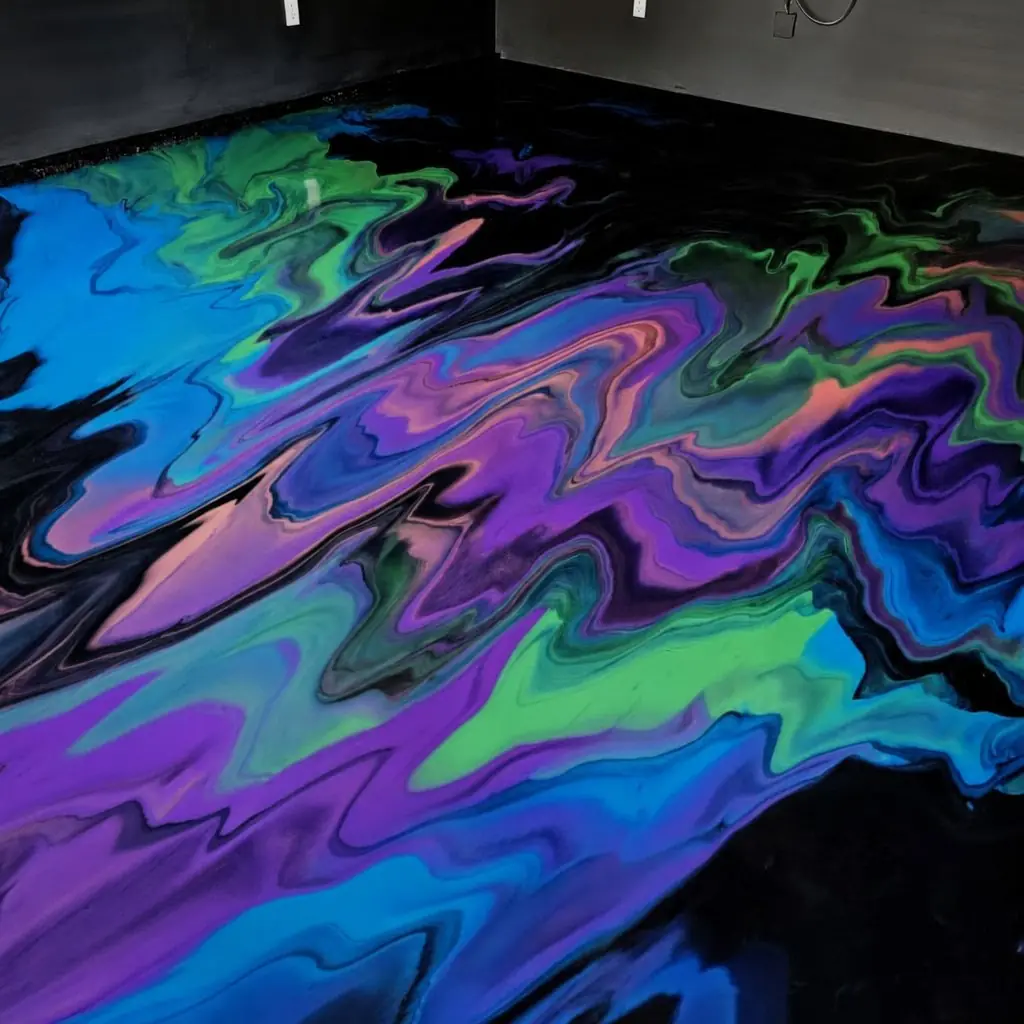 Purple and blue metallic epoxy floor