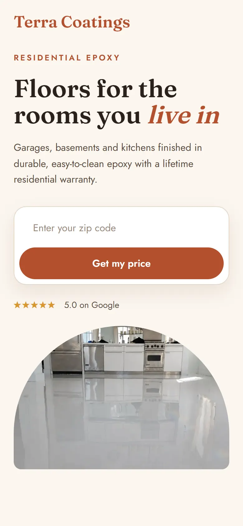 Phone view of the sample website design Terra Coatings